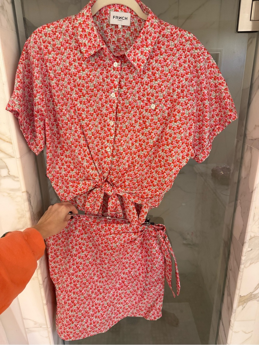 FRNCH Pink Floral Tie-Waist Shirt &Skort